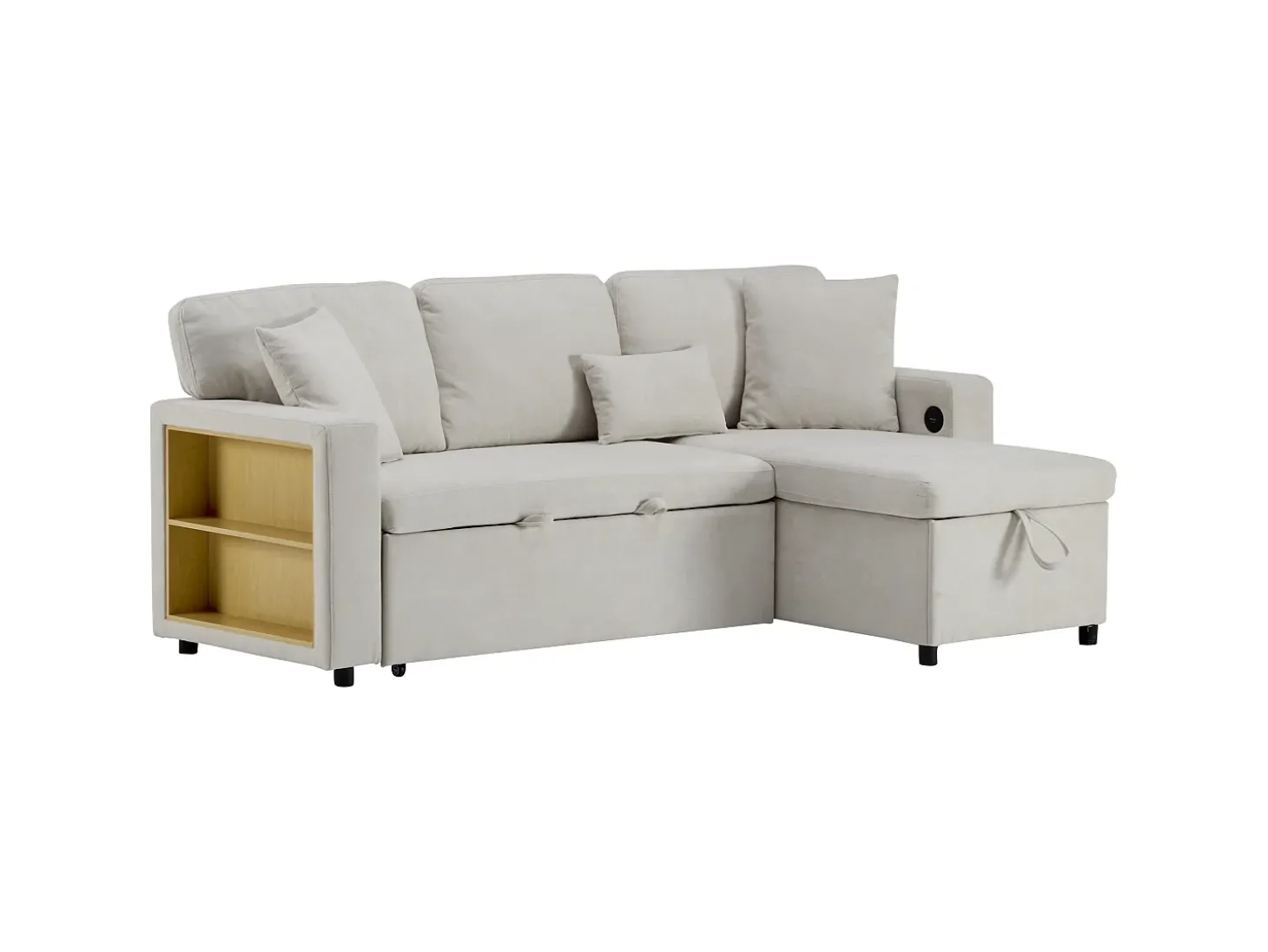 Canapé 215x133x85 cm - con puerto USB - con almacenamiento - con función de cama - Beige