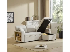 Canapé 215x133x85 cm - con puerto USB - con almacenamiento - con función de cama - Beige