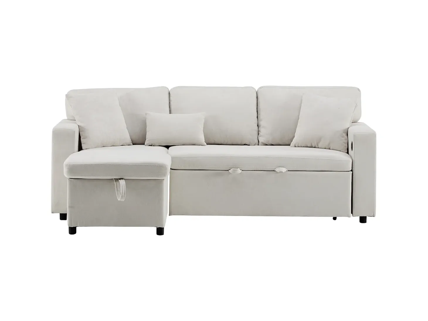 Canapé 215x133x85 cm - con puerto USB - con almacenamiento - con función de cama - Beige