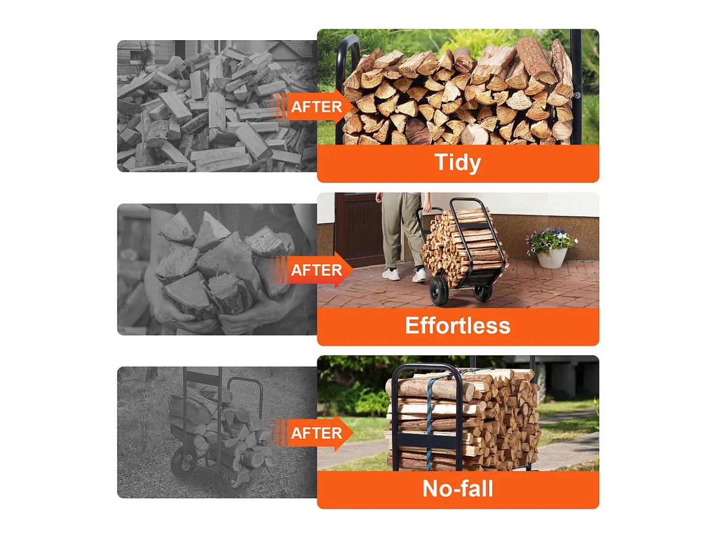 Carretilla para Leña SucceBuy, Capacidad de 113,4 kg, Transportador de Madera con Ruedas de PU, Plataforma Rodante