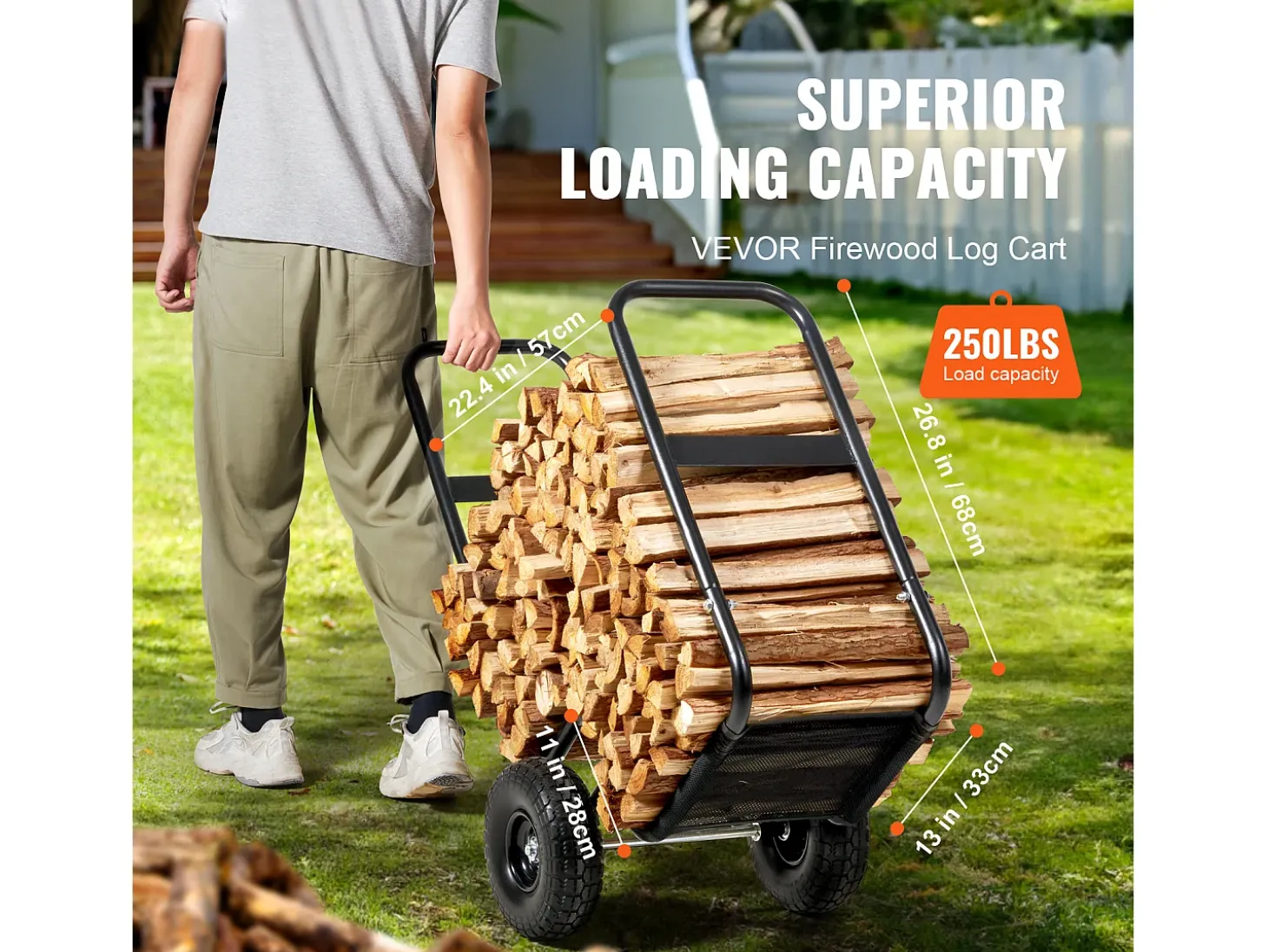 Carretilla para Leña SucceBuy, Capacidad de 113,4 kg, Transportador de Madera con Ruedas de PU, Plataforma Rodante