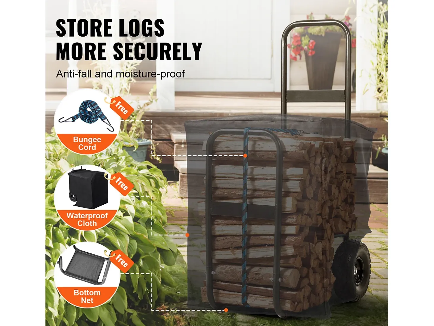 Carretilla para Leña SucceBuy, Capacidad de 113,4 kg, Transportador de Madera con Ruedas de PU, Plataforma Rodante