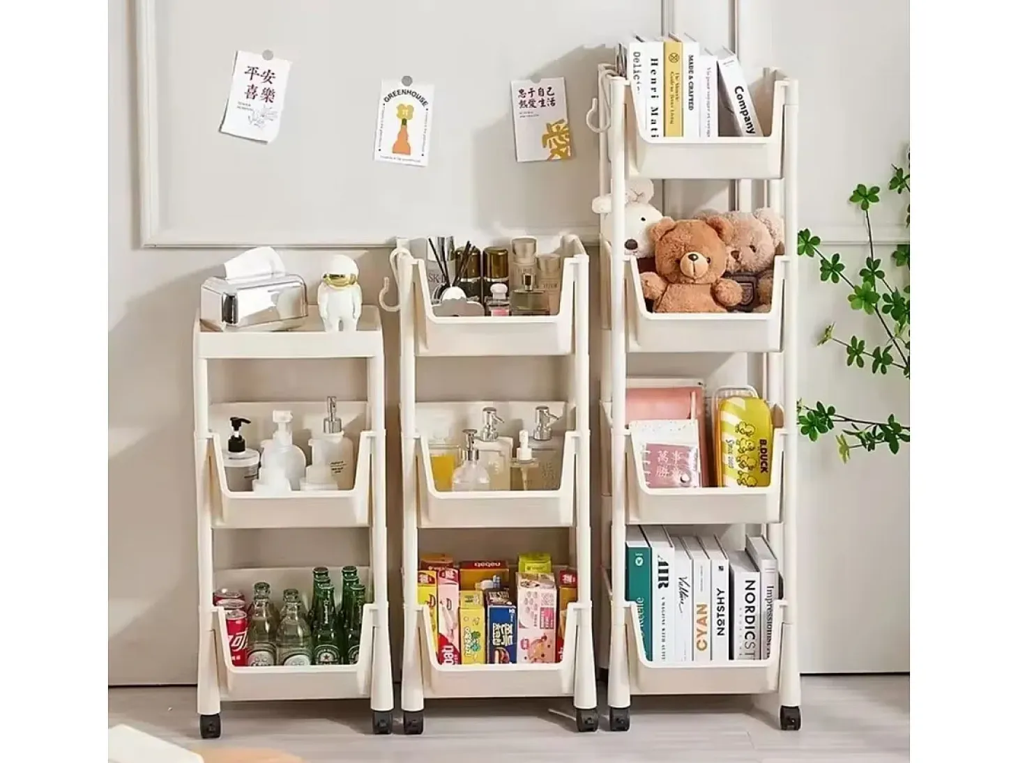 Carrito auxiliar 4 niveles con ruedas blanco 104x35x26,5 cm
