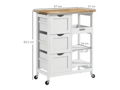 Carrito auxiliar Austen Homocm 3 cajones con 2 estantes y bandeja extraíble blanco 85,5x67x37 cm