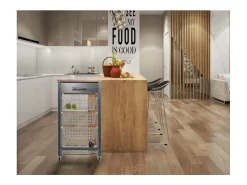 Carrito de cocina con ruedas APRIL – Mueble auxiliar elegante con cestas, cajón y botellero
