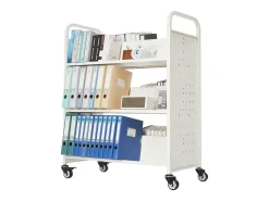 Carrito para Libros SucceBuy, Capacidad de Carga 150 kg, Carrito de Biblioteca, 97x51,5x122,5 cm, Estante de Almacenamiento de Libros de Doble Cara, para Salón
