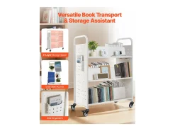 Carrito para Libros SucceBuy, Capacidad de Carga 150 kg, Carrito de Biblioteca, 97x51,5x122,5 cm, Estante de Almacenamiento de Libros de Doble Cara, para Salón