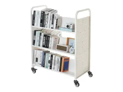 Carrito para Libros SucceBuy, Capacidad de Carga 150 kg, Carrito de Biblioteca, 97x51,5x122,5 cm, Estante de Almacenamiento de Libros de Doble Cara, para Salón