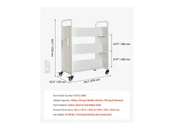Carrito para Libros SucceBuy, Capacidad de Carga 150 kg, Carrito de Biblioteca, 97x51,5x122,5 cm, Estante de Almacenamiento de Libros de Doble Cara, para Salón