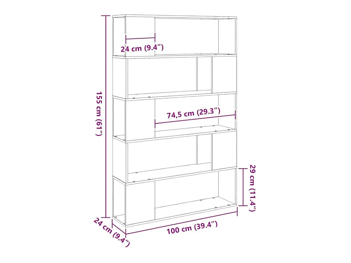 Centro de entretenimiento Negro 100 x 24 x 155 cm