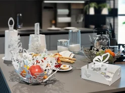 Centro de mesa pequeño Farfalloso Ø31 cm en hierro perforado beige Diseño moderno con mariposas elegante decoración de mesa Made in Italy