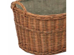 Cesta de mimbre para leña con revestimiento interior de yute