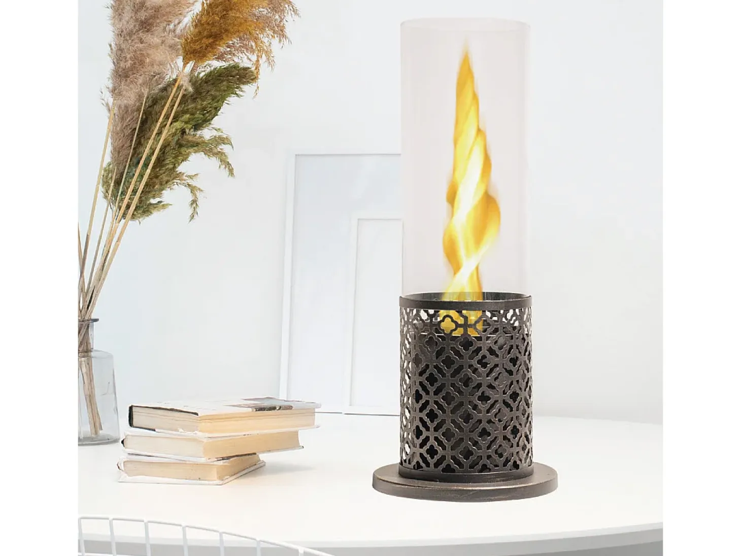 Chimenea de bioetanol blanca TOLOSA, biochimenea de sobremesa, D20 x H49,5, para interior y exterior