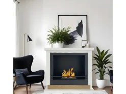 Chimenea de bioetanol de pie Stockholm en madera blanca, L75xP24xH68 cm