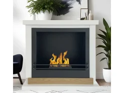 Chimenea de bioetanol de pie Stockholm en madera blanca, L75xP24xH68 cm