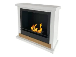 Chimenea de bioetanol de pie Stockholm en madera blanca, L75xP24xH68 cm