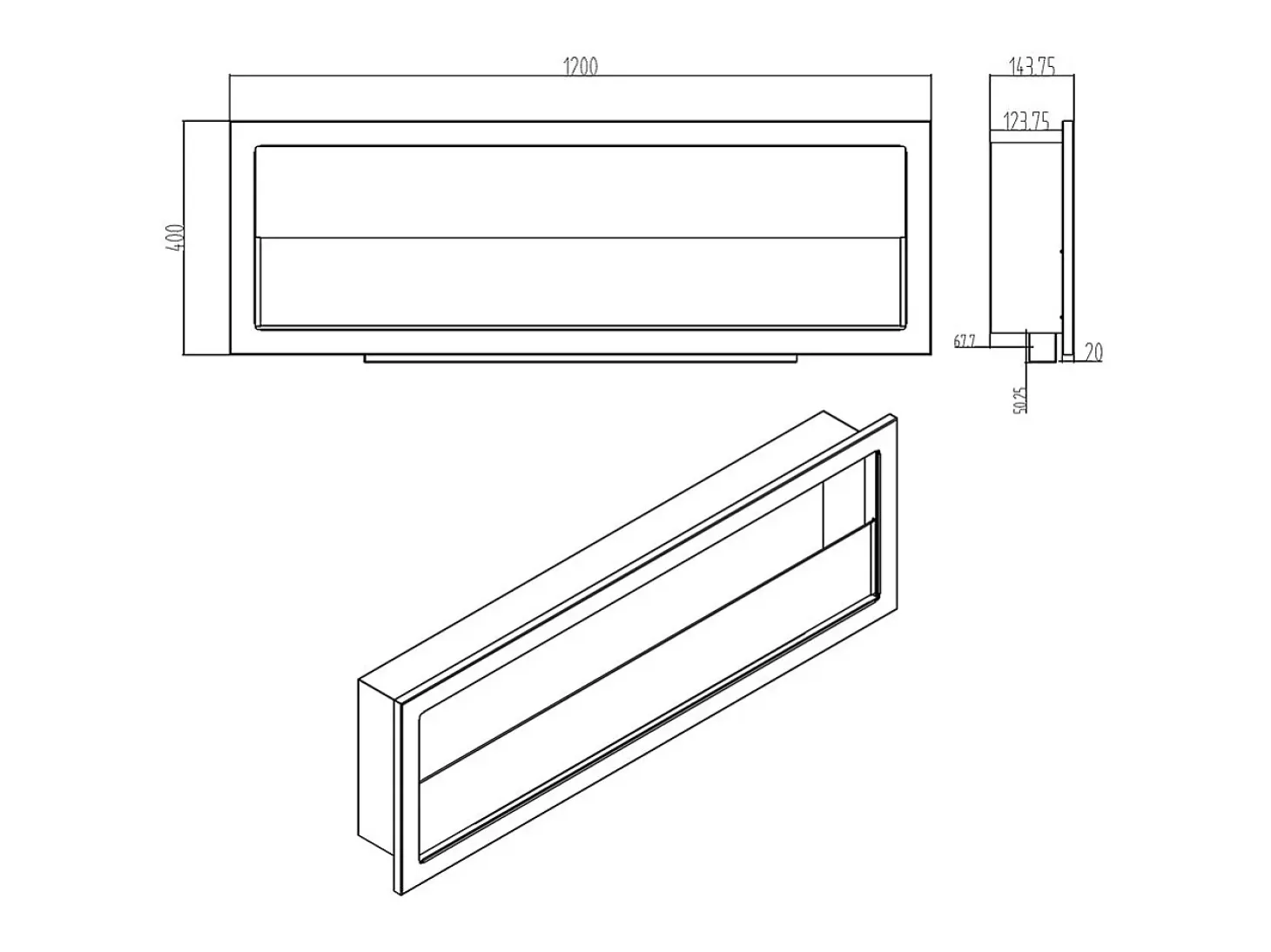 Chimenea de bioetanol de pared FURORE 120, 120x40 cm