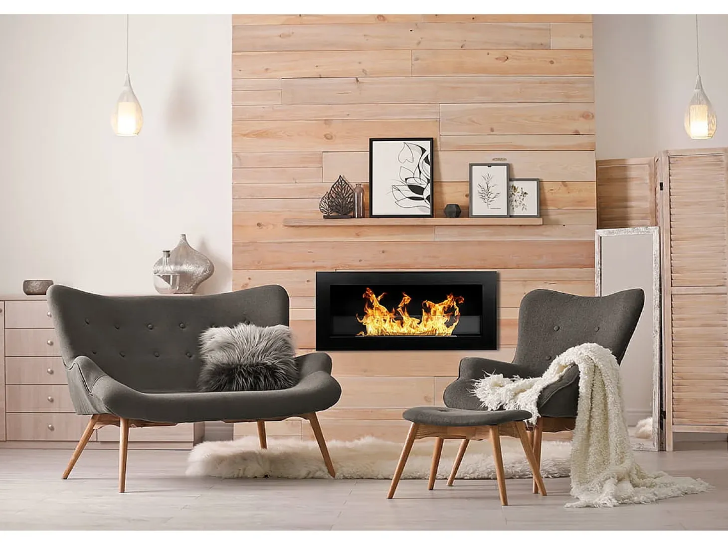 Chimenea de bioetanol Livorno Black de pared o empotrada, L 90 x P 12 x H 40 con cristal