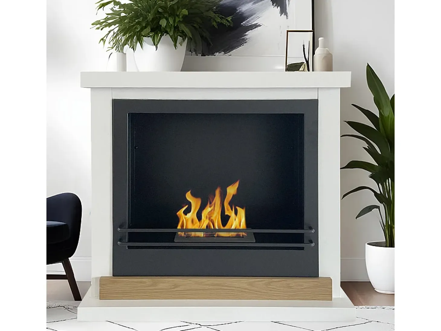 Chimenea de suelo de bioetanol Biochimenea Stockholm en madera blanca L75xD24xH68 cm