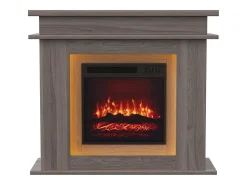 Chimenea eléctrica - Chimenea LED, con calefacción - Efecto de llama 3D - Temporizador, iluminación ambiental LED de 20 colores y control remoto - Color roble