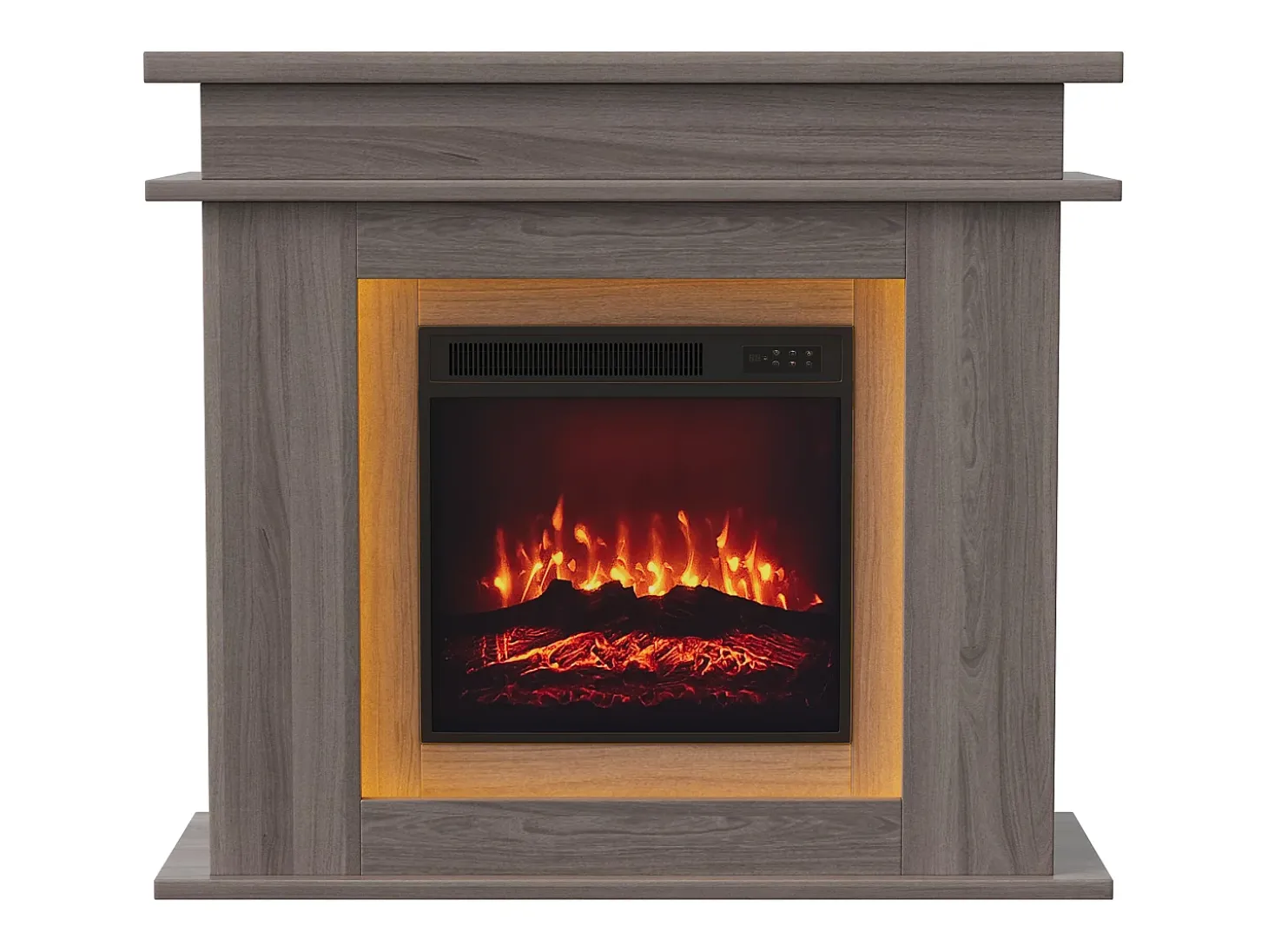 Chimenea eléctrica - Chimenea LED, con calefacción - Efecto de llama 3D - Temporizador, iluminación ambiental LED de 20 colores y control remoto - Color roble