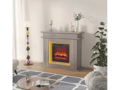 Chimenea eléctrica - Chimenea LED, con calefacción - Efecto de llama 3D - Temporizador, iluminación ambiental LED de 20 colores y control remoto - Color roble
