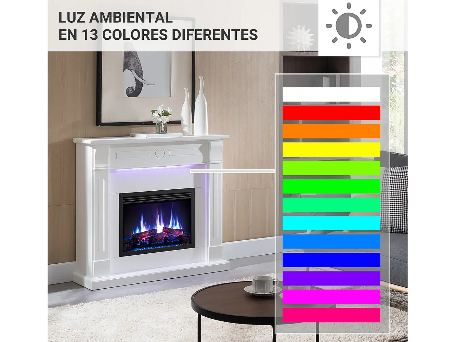 Chimenea eléctrica BALDERIA Hikaru - Chimenea de pie - Blanco