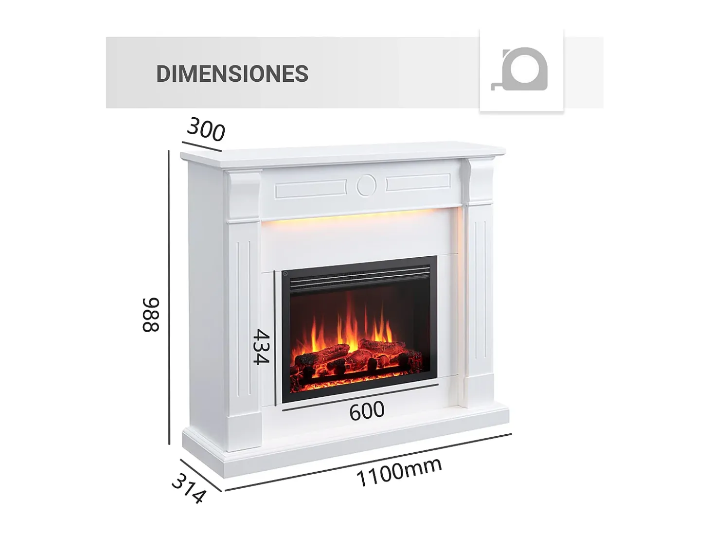 Chimenea eléctrica BALDERIA Hikaru - Chimenea de pie - Blanco
