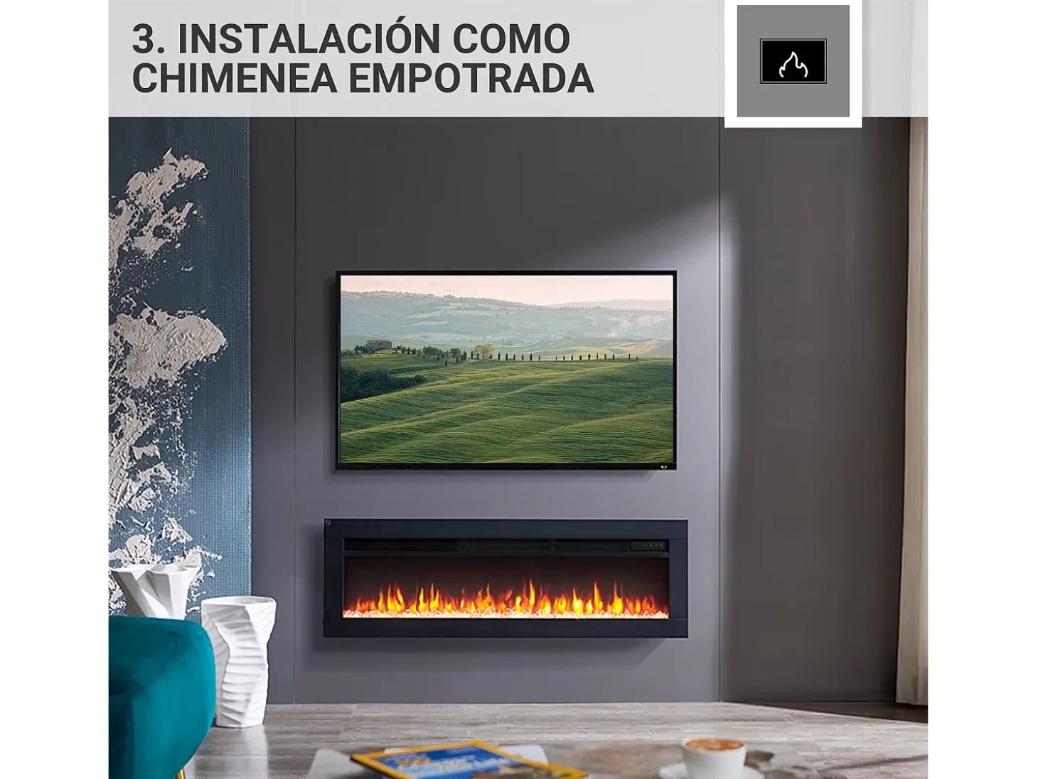 Chimenea eléctrica BALDERIA Agnes 40 - Chimenea de pie, de pared o empotrable - Negro