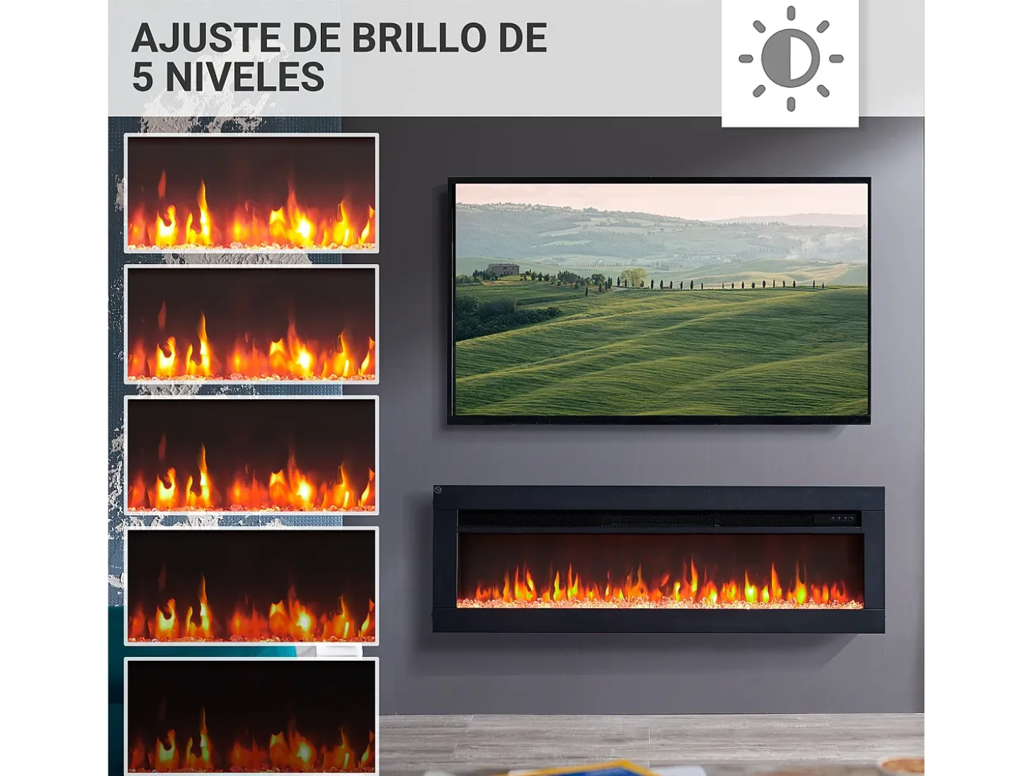 Chimenea eléctrica BALDERIA Agnes 40 - Chimenea de pie, de pared o empotrable - Negro