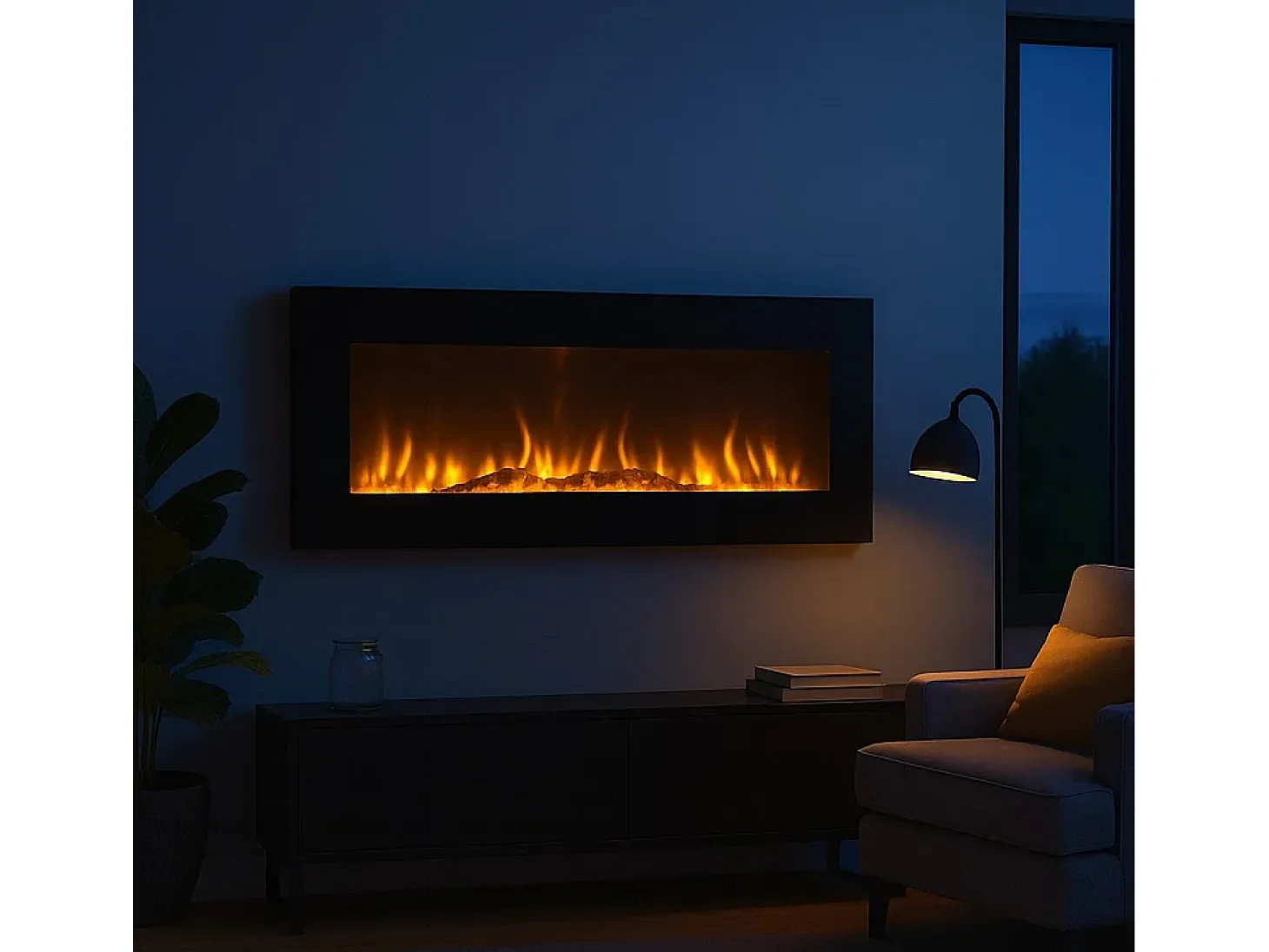 Chimenea eléctrica DALLAS chimenea de pared L127 x P 11 x H50
