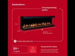 Chimenea eléctrica de 3 caras SOLIS 180 - fuego premium, empotrada - 180x30x46 cm - LED decorativa con calefacción 750/1500 W