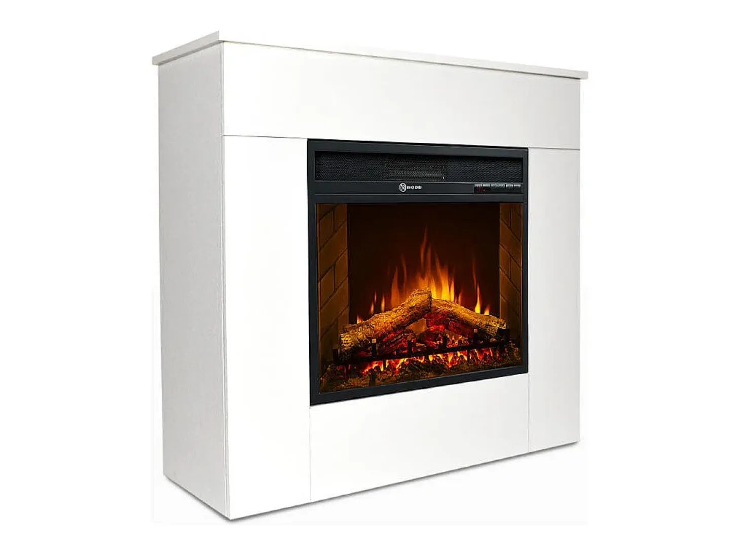Chimenea eléctrica de pie, madera blanca, Made in Italy, MICHELANGELO, 96x36x90h
