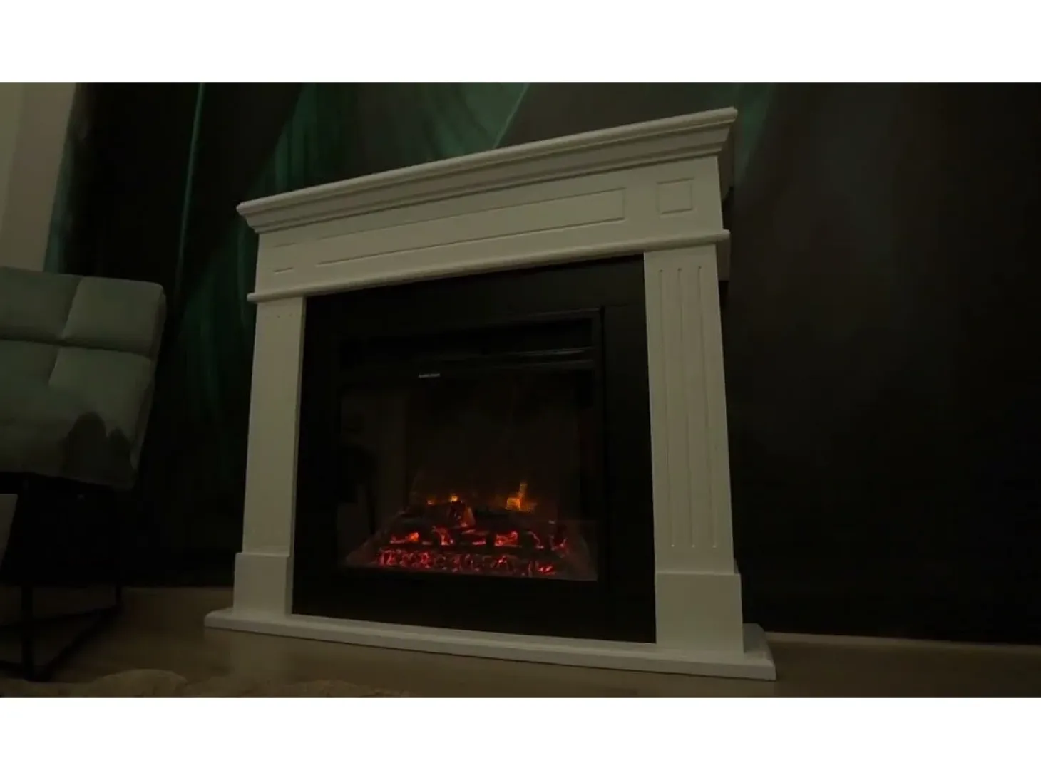 Chimenea eléctrica de suelo BIDEN de madera blanca L179 x P48 x H85