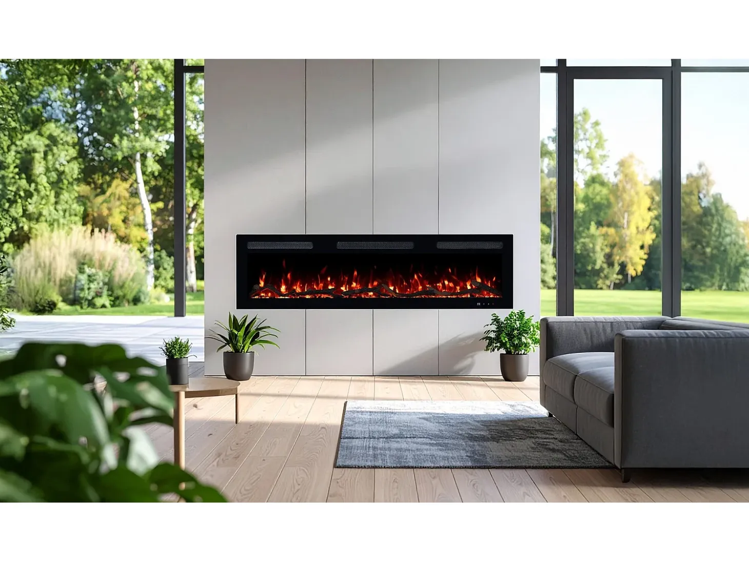 Chimenea eléctrica MONARCH 107 - fuego premium - de pared y empotrados - 107x13x35 cm - chimenea LED con calefacción 900/1800 W