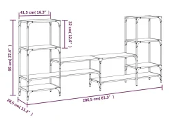 Cilyra Mueble de TV madera de ingeniería roble Sonoma 206,5x28,5x95 cm