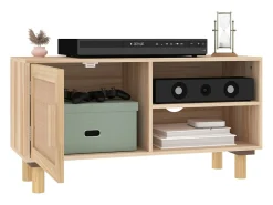 Claire-Adrienne Mueble para TV madera maciza pino y ratán natural 80x30x40 cm