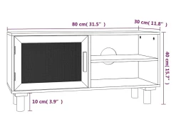 Claire-Adrienne Mueble para TV madera maciza pino y ratán natural 80x30x40 cm