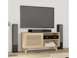 Claire-Adrienne Mueble para TV madera maciza pino y ratán natural 80x30x40 cm