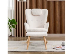 Cómoda mecedora - 65 x 82 x 94 cm - con reposacabezas + reposapiés - madera - blanco
