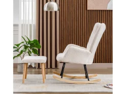 Cómoda mecedora - 65 x 82 x 94 cm - con reposacabezas + reposapiés - madera - blanco