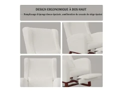 Cojín lumbar con bolsillo lateral y reposapiés, Mecedora, Patas de Madera Maciza, Beige