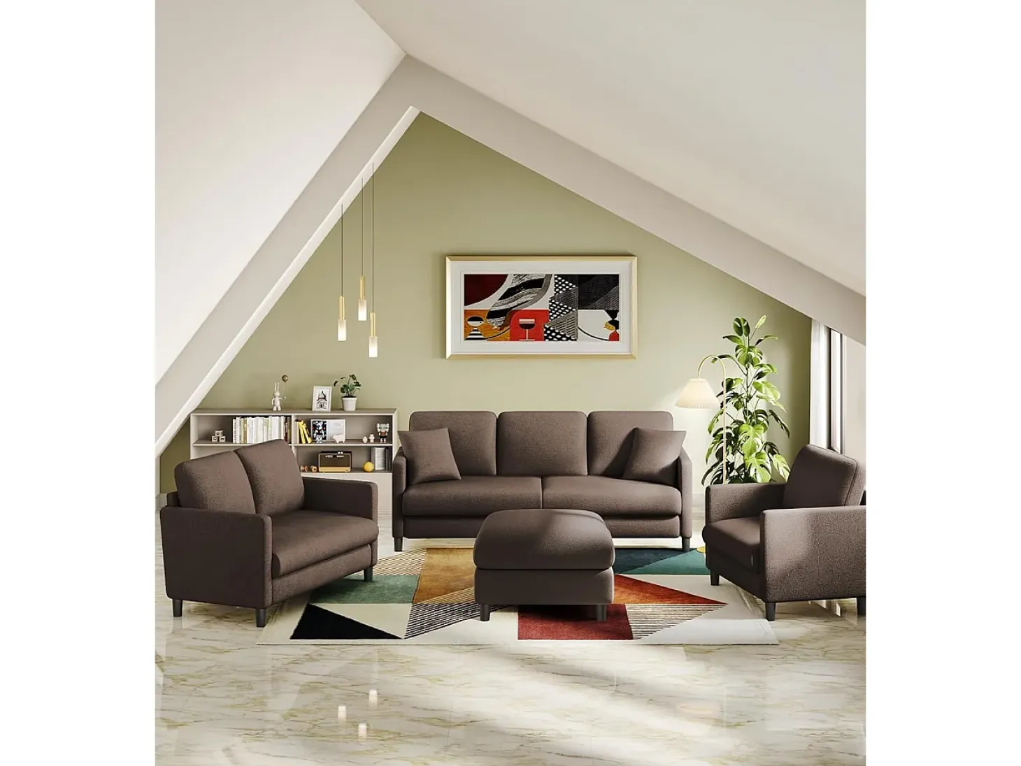 Combustible sofá de terciopelo marrón de peluche de 2 a 2 años, con un asiento profundo de 55 cm y reposabrazos - 128x78x89cm