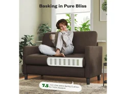 Combustible sofá de terciopelo marrón de peluche de 2 a 2 años, con un asiento profundo de 55 cm y reposabrazos - 128x78x89cm