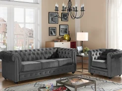 Conjunto 2 sillones terciopelo gris antracita CHESTERFIELD
