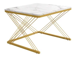 Conjunto de 2 mesas de centro nido de forma cuadrada - 60x60x45 +45x45x40 cm - Efecto mármol - Madera MDF y metal - Blanco + dorado