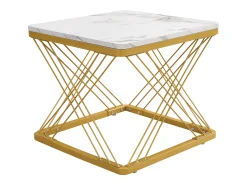 Conjunto de 2 mesas de centro nido de forma cuadrada - 60x60x45 +45x45x40 cm - Efecto mármol - Madera MDF y metal - Blanco + dorado