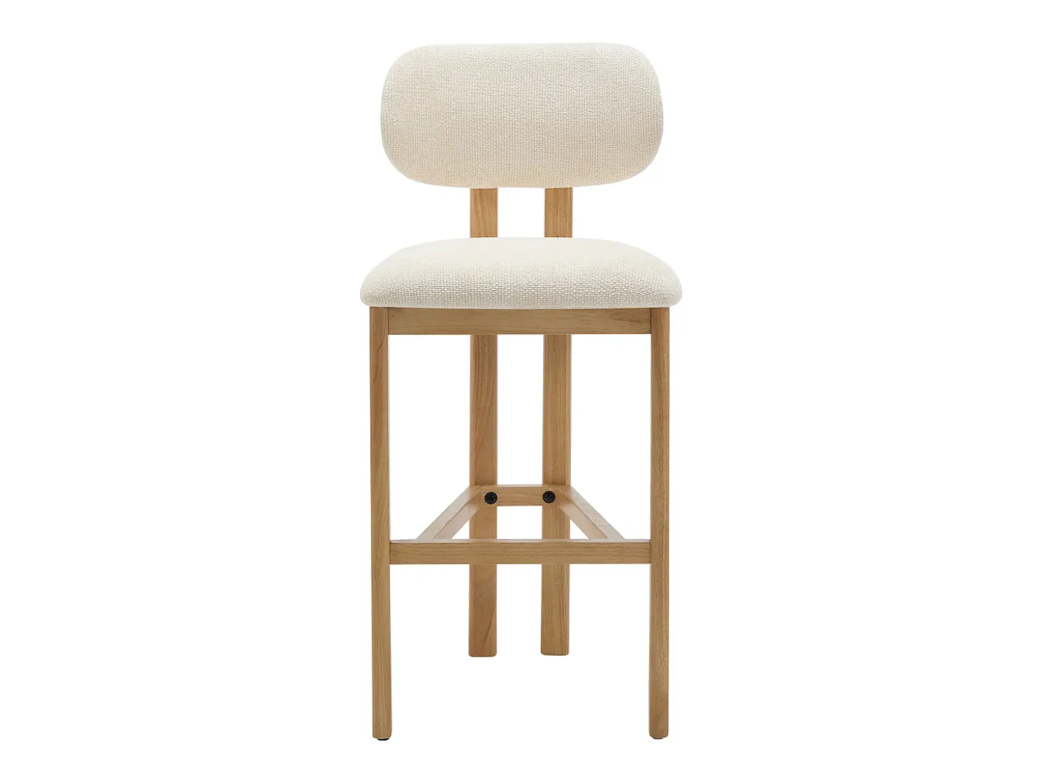 Conjunto de 2 taburetes de bar en tela texturizada y madera de hevea - Crema - YELAZ
