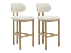 Conjunto de 2 taburetes de bar en tela texturizada y madera de hevea - Crema - YELAZ