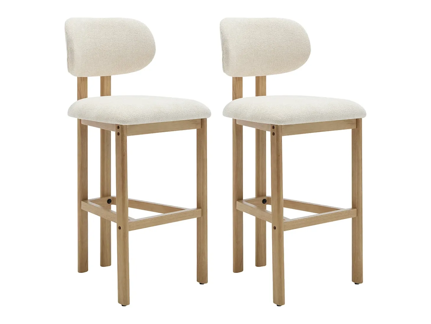 Conjunto de 2 taburetes de bar en tela texturizada y madera de hevea - Crema - YELAZ